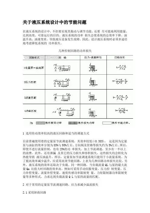 关于液压系统设计中的节能问题