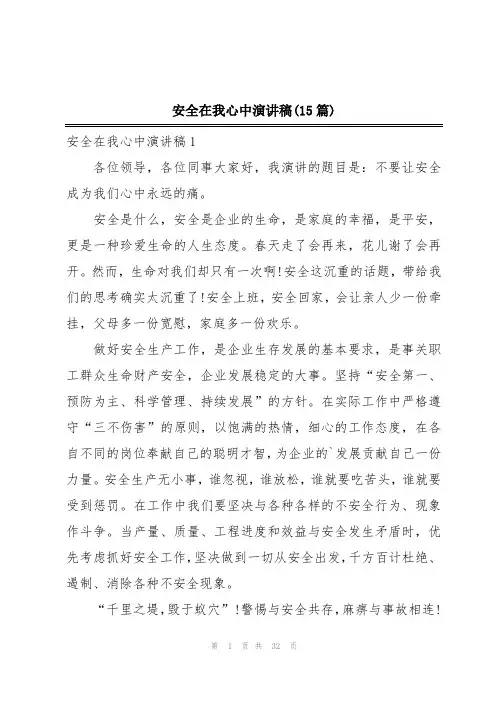 安全在我心中演讲稿(15篇)