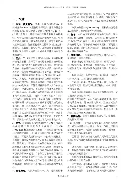 成品油知识--汽油、柴油、石脑油、溶剂油