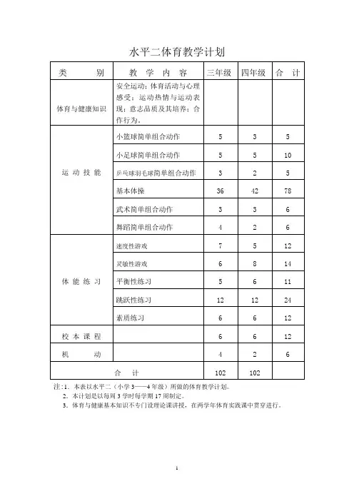 水平二体育教学计划