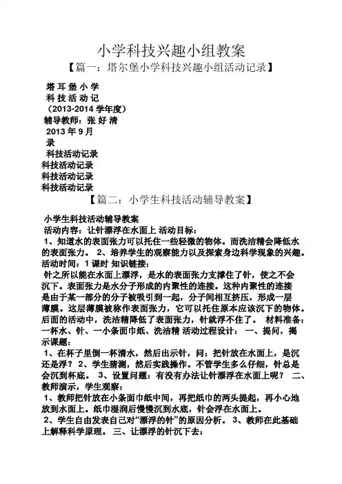 小学科技兴趣小组教案