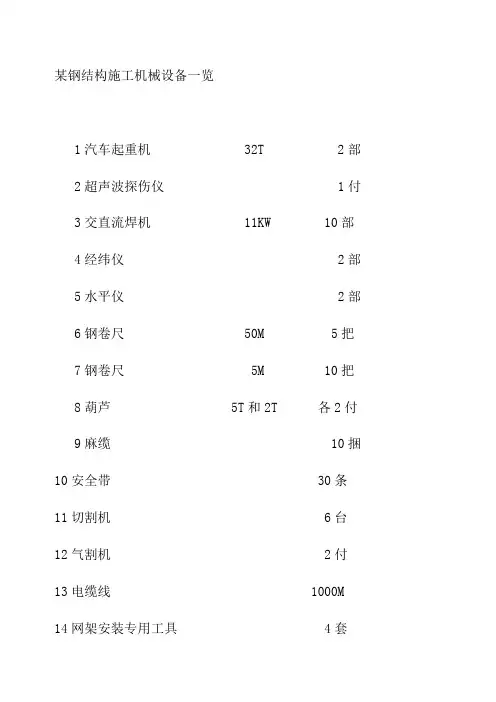 钢结构施工机械设备一览