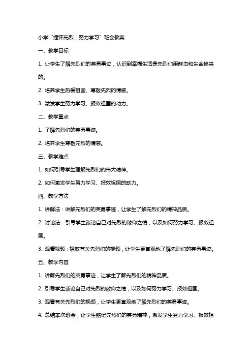 小学“缅怀先烈,努力学习”班会教案
