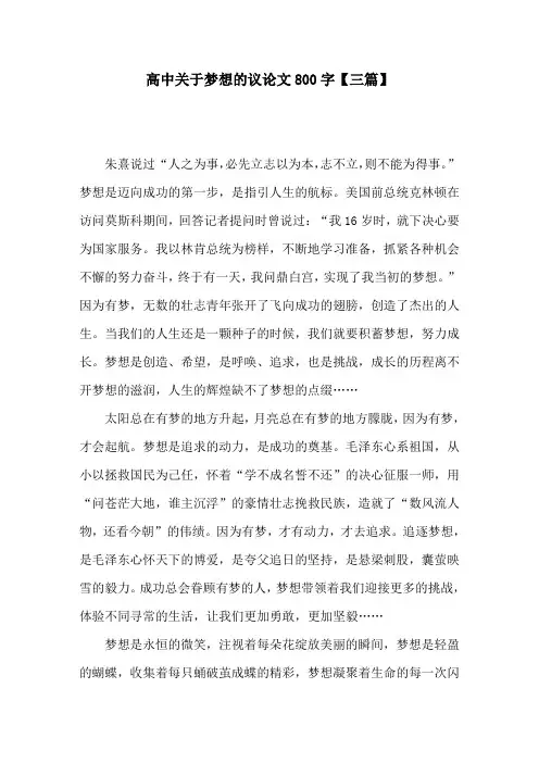 高中关于梦想的议论文800字【三篇】