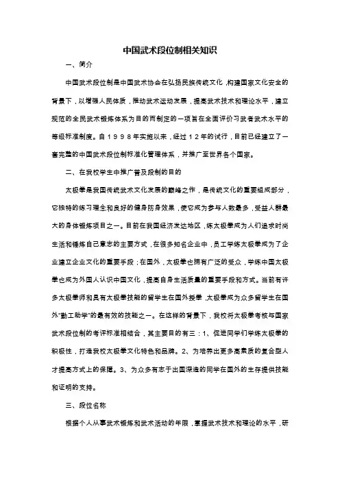 中国武术段位制相关知识及表格