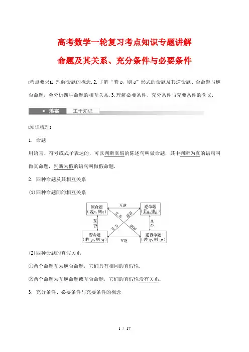 高考数学一轮复习考点知识专题讲解2---命题及其关系、充分条件与必要条件
