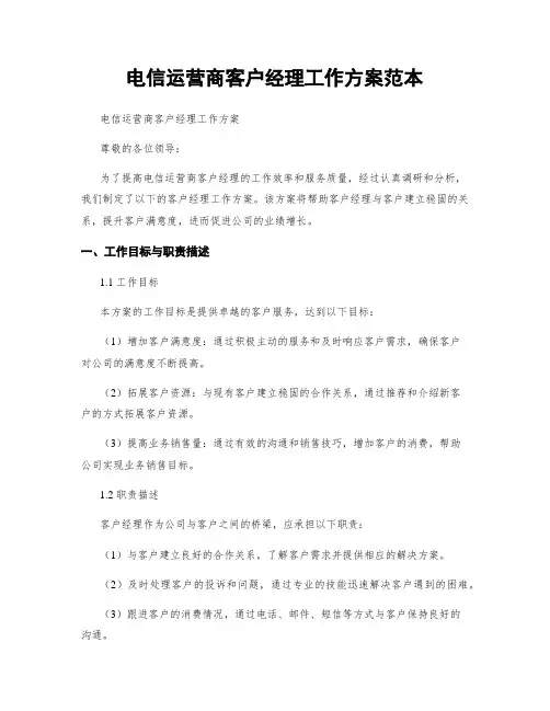 电信运营商客户经理工作方案范本