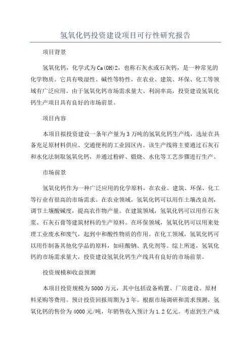 氢氧化钙投资建设项目可行性研究报告