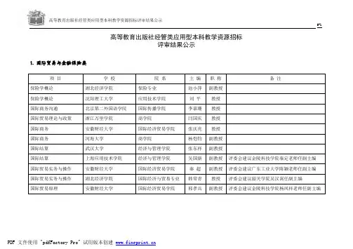 高教社应用型本科经管类教材评审结果