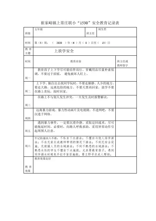 1530安全教育记表格