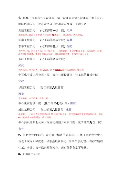 化工部九个设计院简介