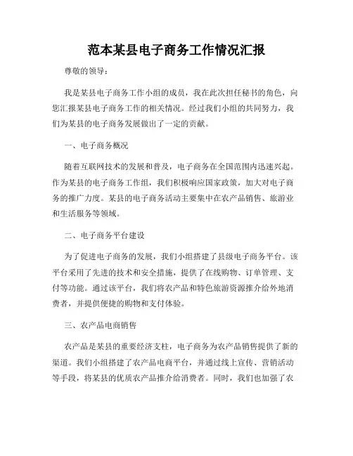 范本某县电子商务工作情况汇报