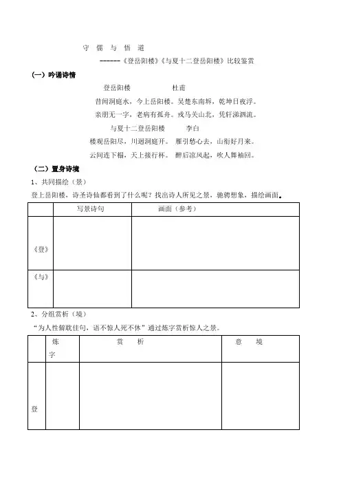 《〈登岳阳楼〉〈与夏十二登岳阳楼〉比较鉴赏》名师导学案