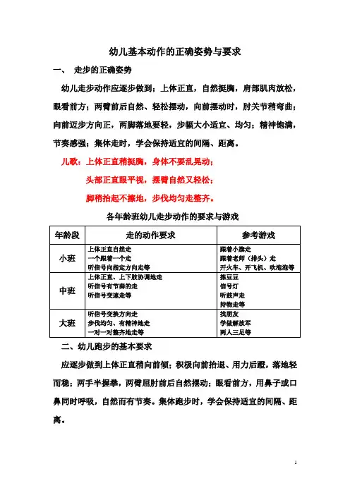 (完整版)幼儿基本动作的正确姿势与要求