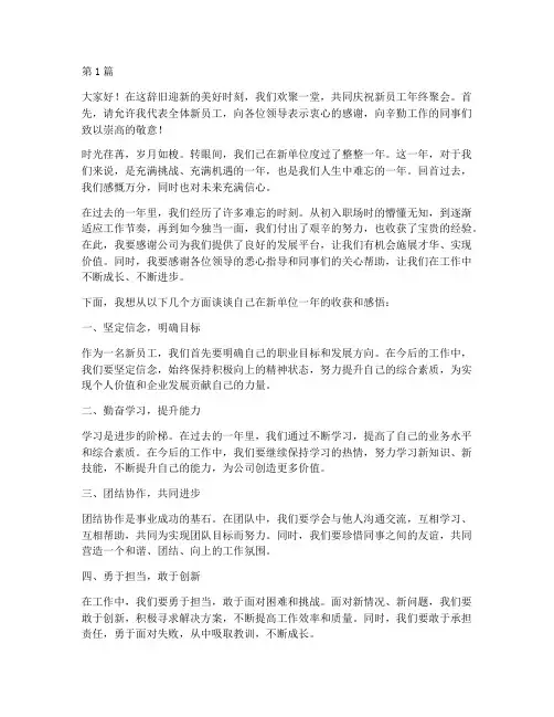 新员工年终聚会发言稿(3篇)
