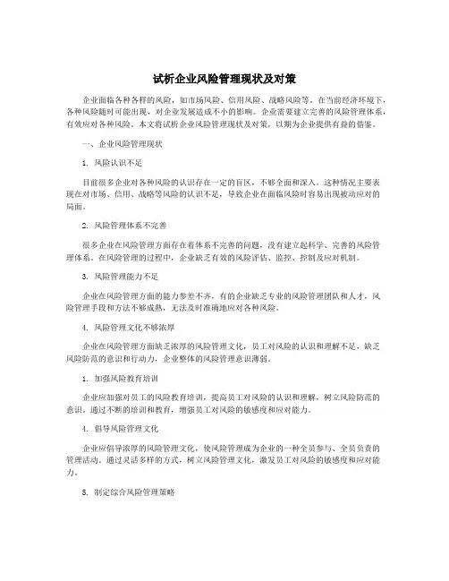 试析企业风险管理现状及对策