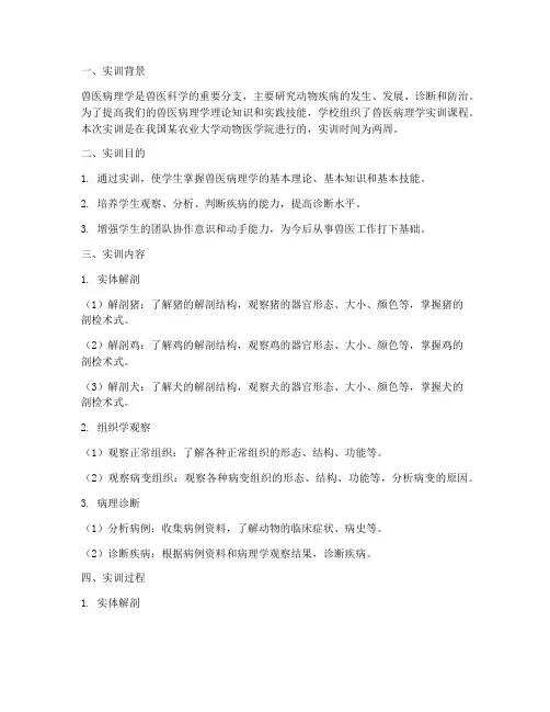 兽医病理学实训报告范文