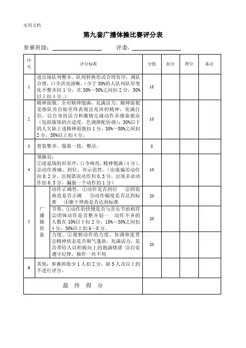第九套广播体操比赛评分表