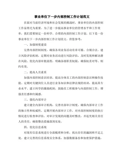 事业单位下一步内部控制工作计划范文