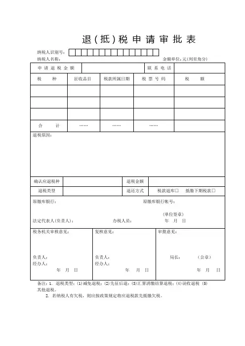 退(抵)税 申 请 审 批 表 - 青岛市国家税务局
