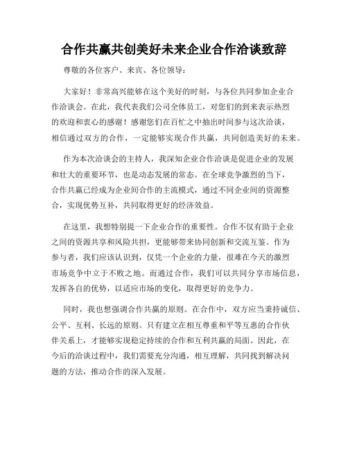 合作共赢共创美好未来企业合作洽谈致辞