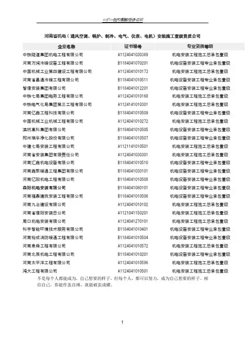 河南省机电安装工程施工一级资质企业