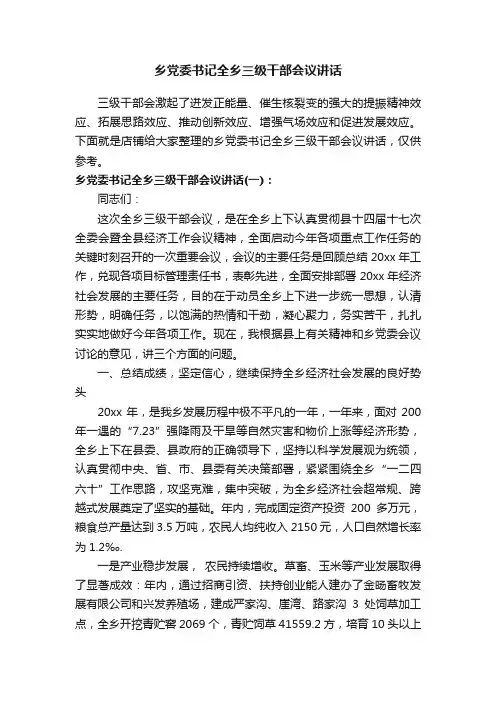 乡党委书记全乡三级干部会议讲话
