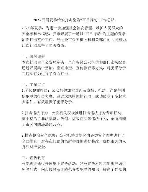 2023开展夏季治安打击整治“百日行动”工作总结