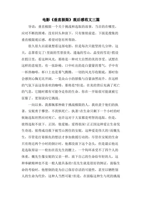 电影《垂直极限》观后感范文三篇