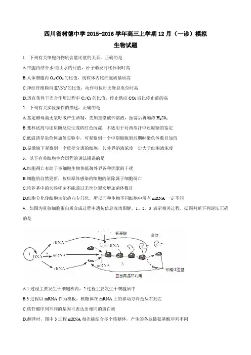 【全国百强校】四川省成都市树德中学2016届高三12月(一诊)模拟生物试题(原卷版)