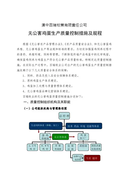 百瑞牧业 无公害鸡蛋生产质量控制措施及规程 2015.8.16