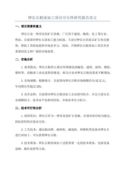 钾长石粉深加工项目可行性研究报告范文