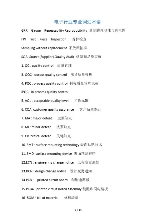电子行业专业词汇术语