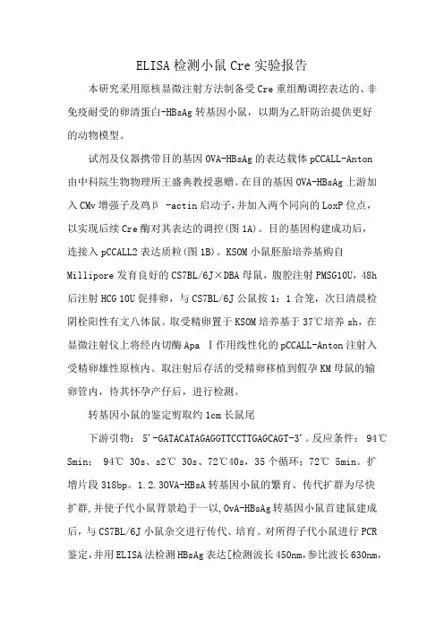 ELISA检测小鼠Cre实验报告