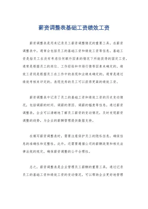 薪资调整表基础工资绩效工资