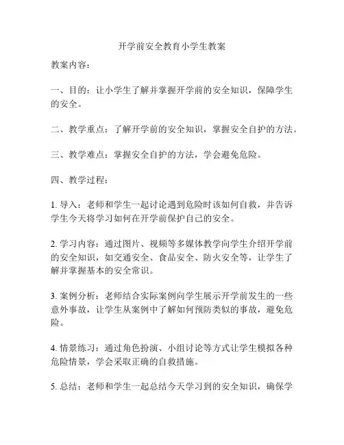 开学前安全教育小学生教案