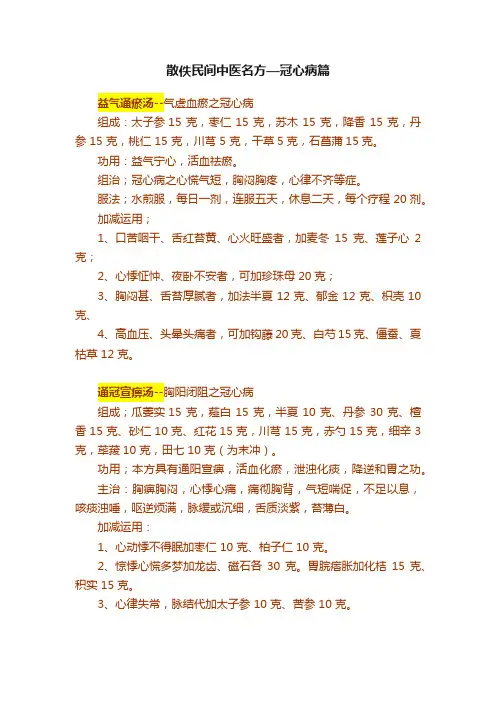 散佚民间中医名方—冠心病篇