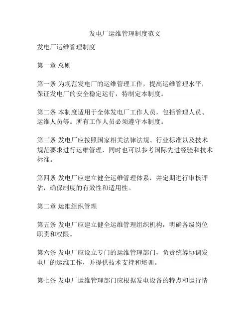 发电厂运维管理制度范文
