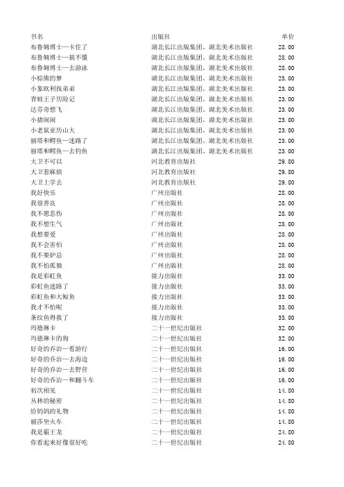 少儿绘本图书价格表