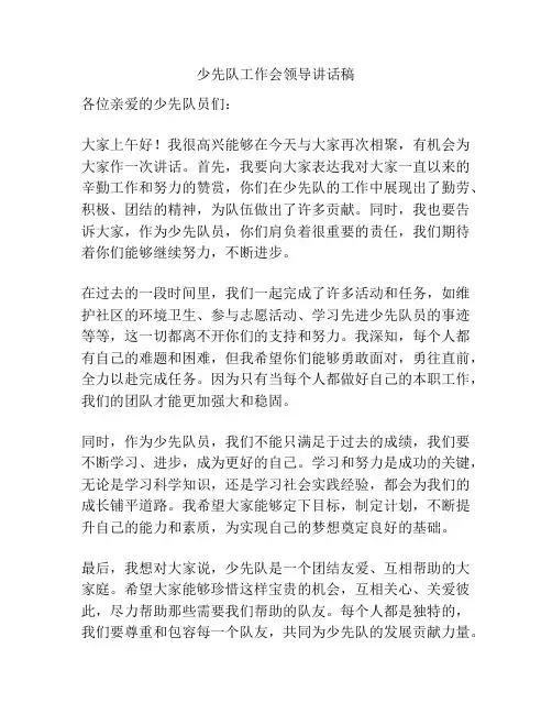 少先队工作会领导讲话稿