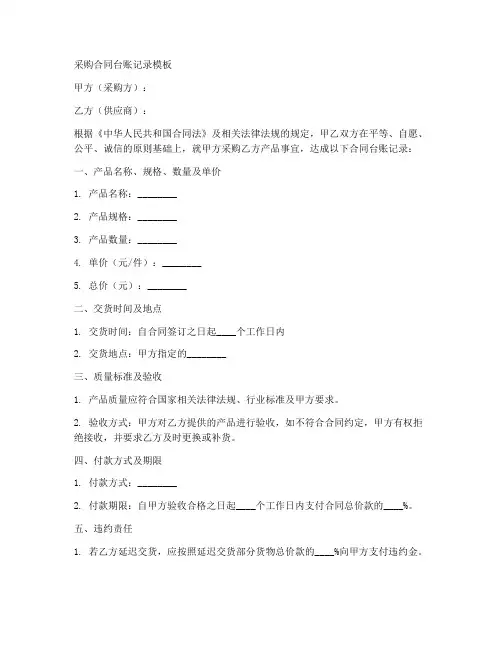 采购合同台账记录模板