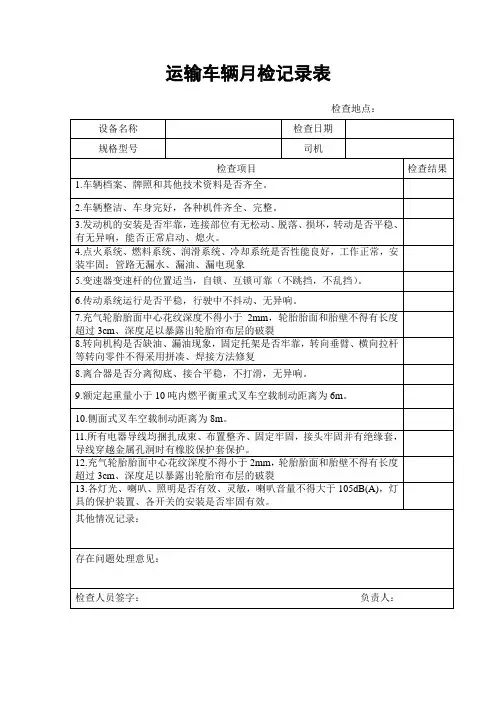 运输车辆月检记录表