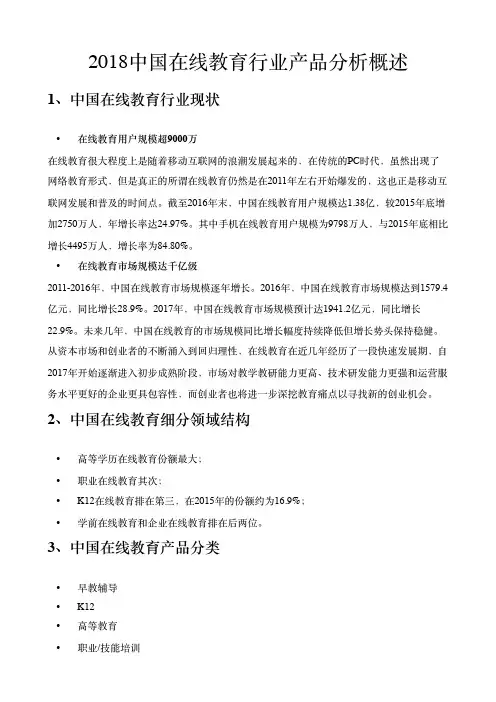 2018中国在线教育行业产品分析概述