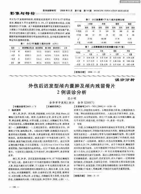 外伤后迟发型颅内囊肿及颅内残留骨片2例误诊分析