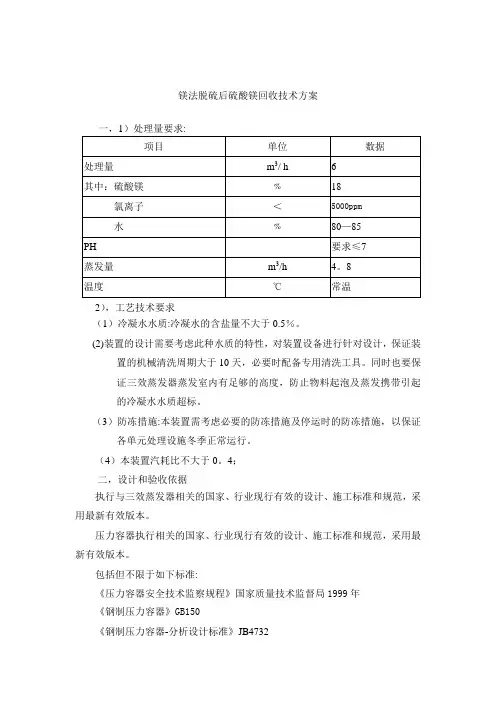 镁法脱硫后硫酸镁回收技术方案