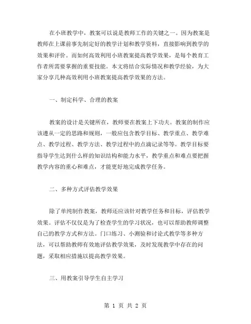 高效利用小班教案提高教学效果