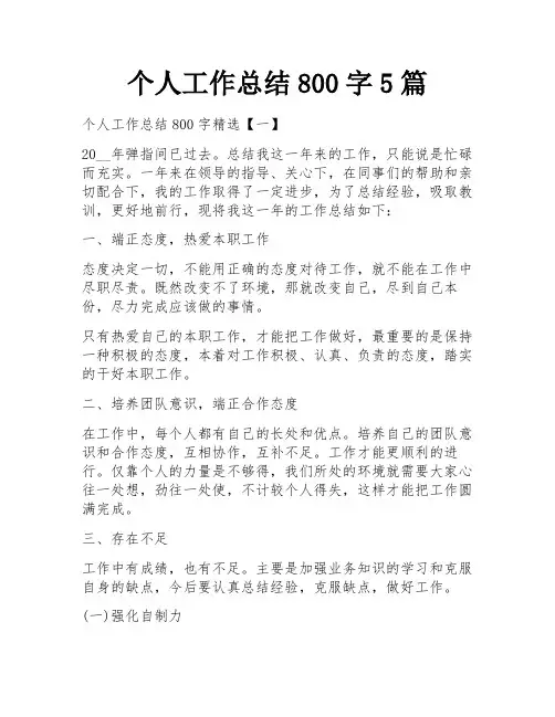 个人工作总结800字5篇