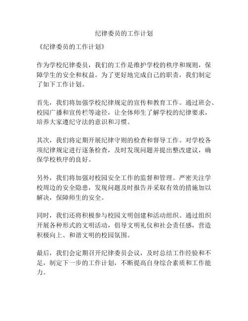 纪律委员的工作计划