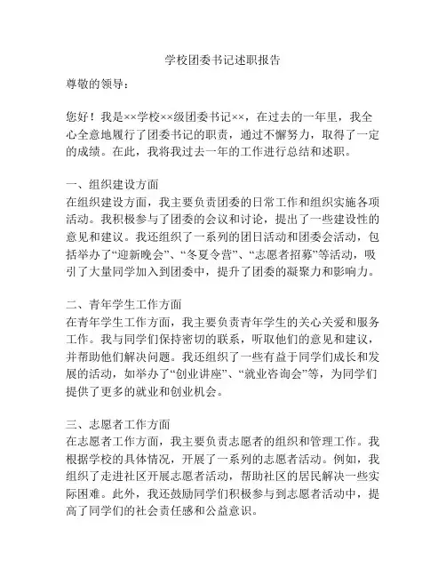 学校团委书记述职报告