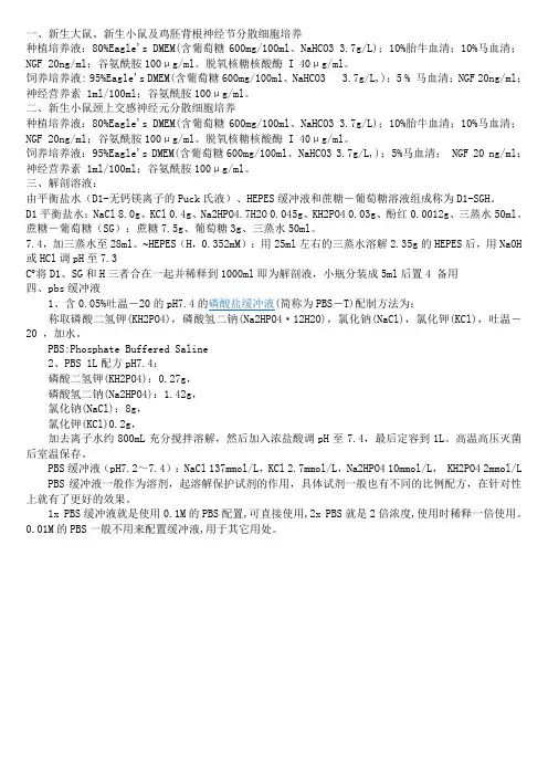 几种神经细胞培养用到的液体
